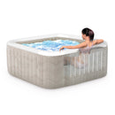 Elba Pro - Intex PureSpa Vasca Idromassaggio Gonfiabile Chevron Deluxe Quadrata, 4 posti, 140 Getti, Riscaldatore, PVC, Multicolore, 175x175x71 cm
