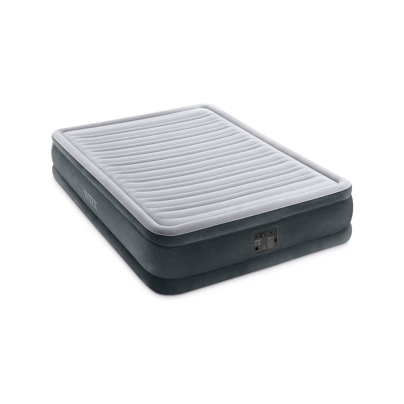 Intex Materasso Gonfiabile Dura-Beam Comfort Plush Piazza e Mezza con Pompa Elettrica Incorporata, PVC, Grigio, 137x191x33 cm