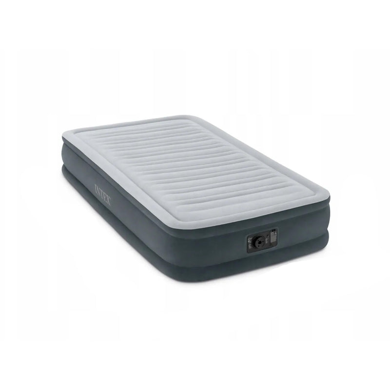 Intex Materasso Gonfiabile Dura-Beam Comfort Plush Singolo, con Pompa Elettrica Incorporata, PVC, Grigio, 99x191x33 cm
