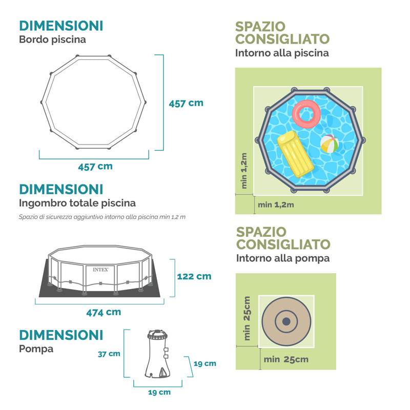 Intex Piscina Metal Frame Rotonda con Pompa Filtro, 457x122 cm
