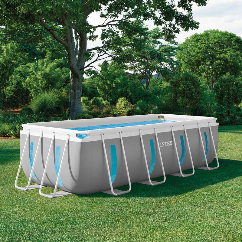 Intex Piscina Fuori Terra Prisma Frame Clearview Rettangolare, Pompa Filtro, Scaletta, Teli, 400x200x122 cm