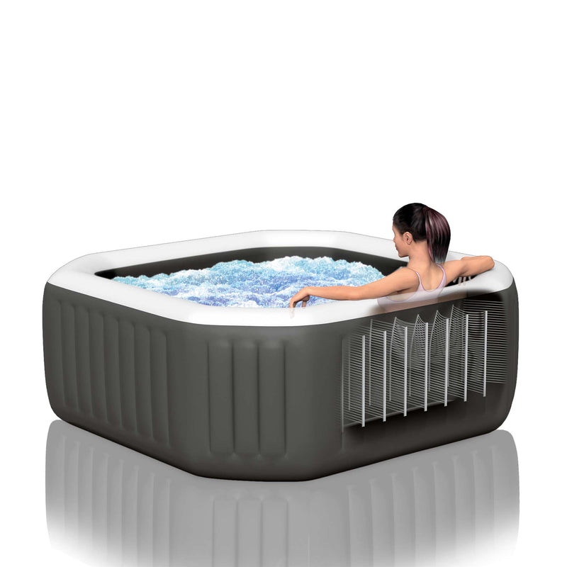 Intex PureSpa Bubble Plus Idromassaggio Gonfiabile, Ottagonale, 6 posti, PVC, con 140 Getti e Accessori, Grigio Ardesia, ⌀ 211x71 cm