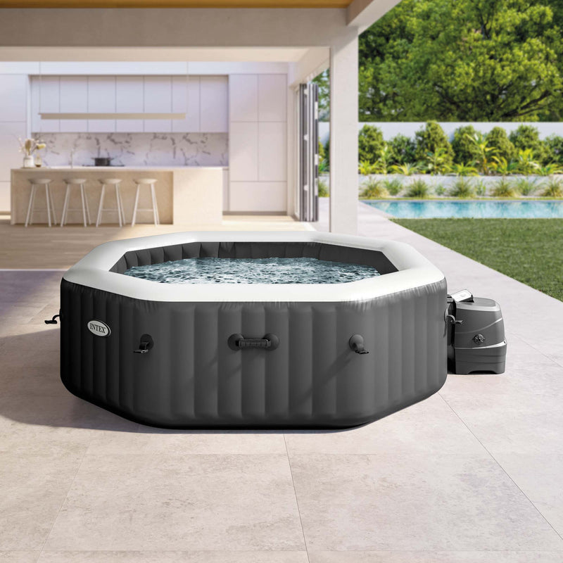 Intex PureSpa Bubble Plus Idromassaggio Gonfiabile, Ottagonale, 6 posti, PVC, con 140 Getti e Accessori, Grigio Ardesia, ⌀ 211x71 cm