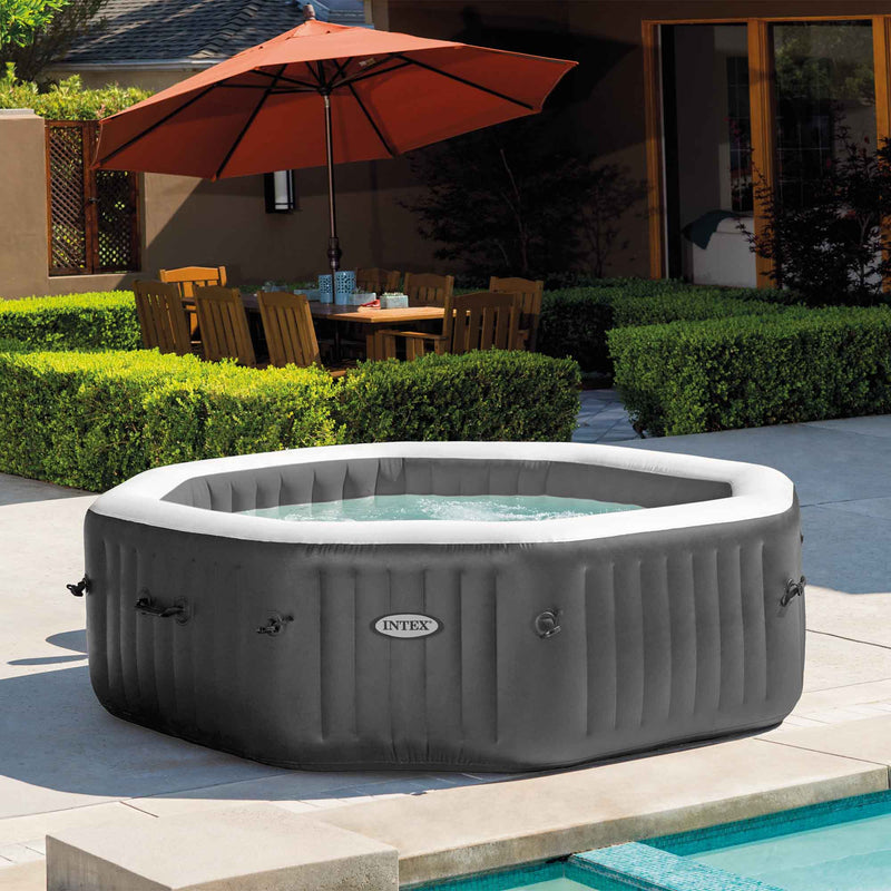 Intex PureSpa Bubble Plus Idromassaggio Gonfiabile, Ottagonale, 6 posti, PVC, con 140 Getti e Accessori, Grigio Ardesia, ⌀ 211x71 cm
