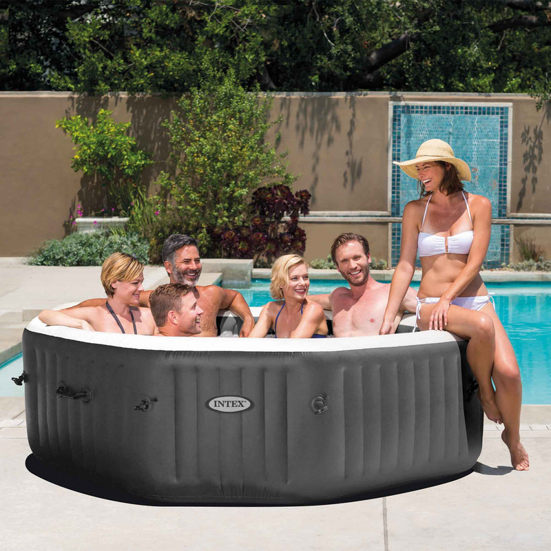 Intex PureSpa Bubble Plus Idromassaggio Gonfiabile, Ottagonale, 6 posti, PVC, con 140 Getti e Accessori, Grigio Ardesia, ⌀ 211x71 cm