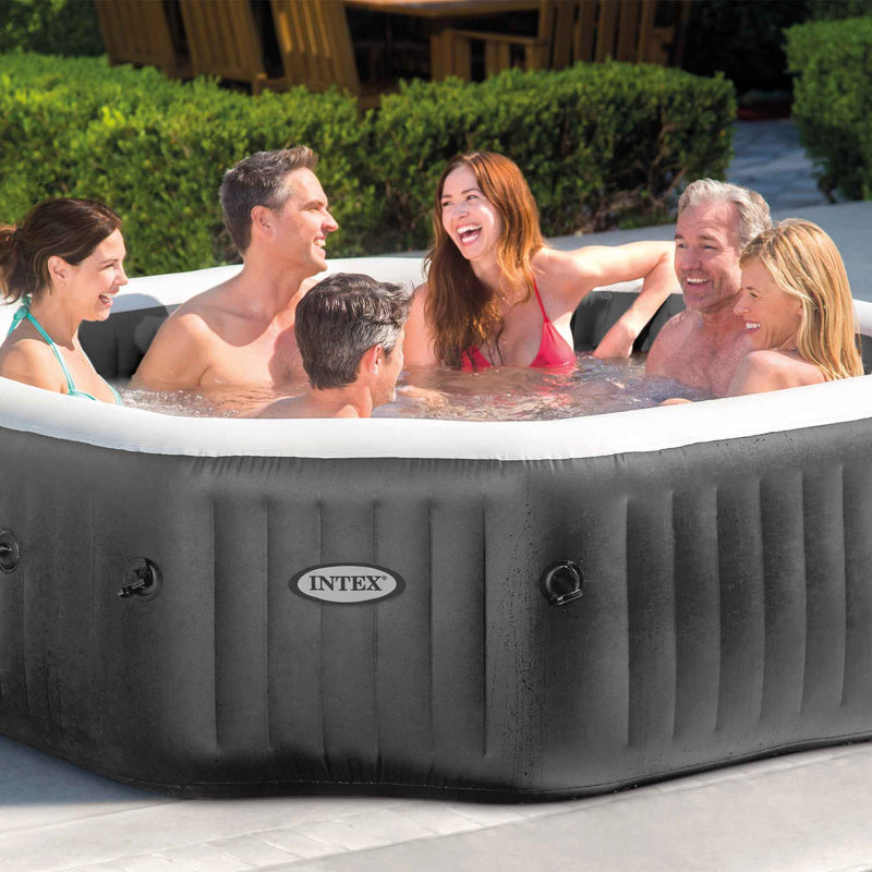 Intex PureSpa Bubble Plus Idromassaggio Gonfiabile, Ottagonale, 6 posti, PVC, con 140 Getti e Accessori, Grigio Ardesia, ⌀ 211x71 cm