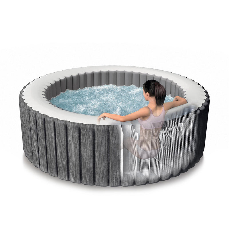 Intex PureSpa Vasca Idromassaggio Gonfiabile Greywood Deluxe, 6 posti, 170 Getti, Riscaldatore, PVC, Grigio, 216x71 cm