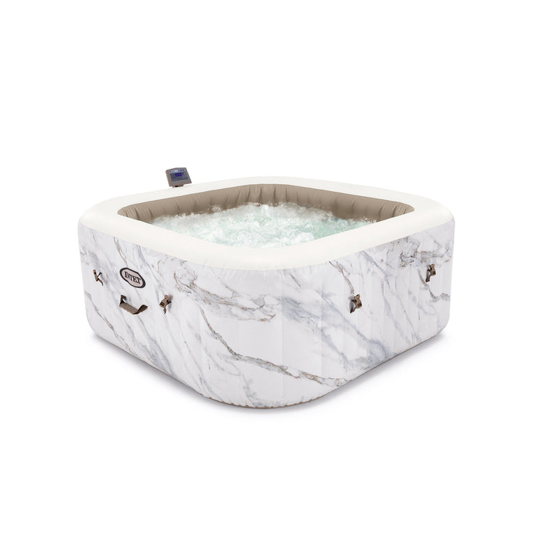Paros Pro - Intex SPA Idromassaggio Gonfiabile Quadrato PureSpa Calacatta Dual Zone, 4 Posti, 140 Getti, PVC, Multicolore, 175x175x71 cm