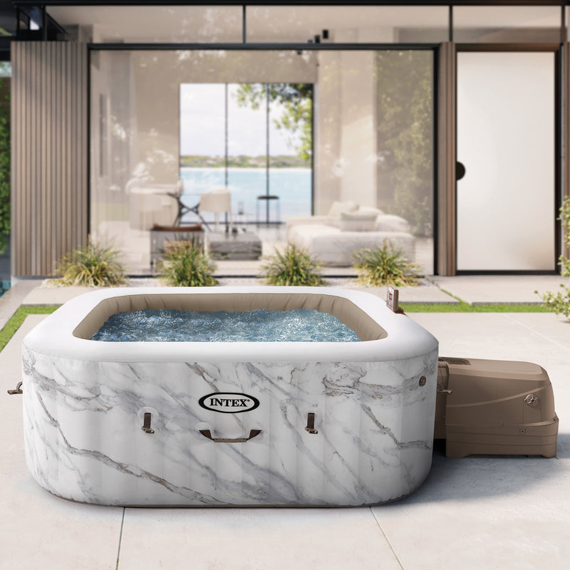 Paros Pro - Intex SPA Idromassaggio Gonfiabile Quadrato PureSpa Calacatta Dual Zone, 4 Posti, 140 Getti, PVC, Multicolore, 175x175x71 cm