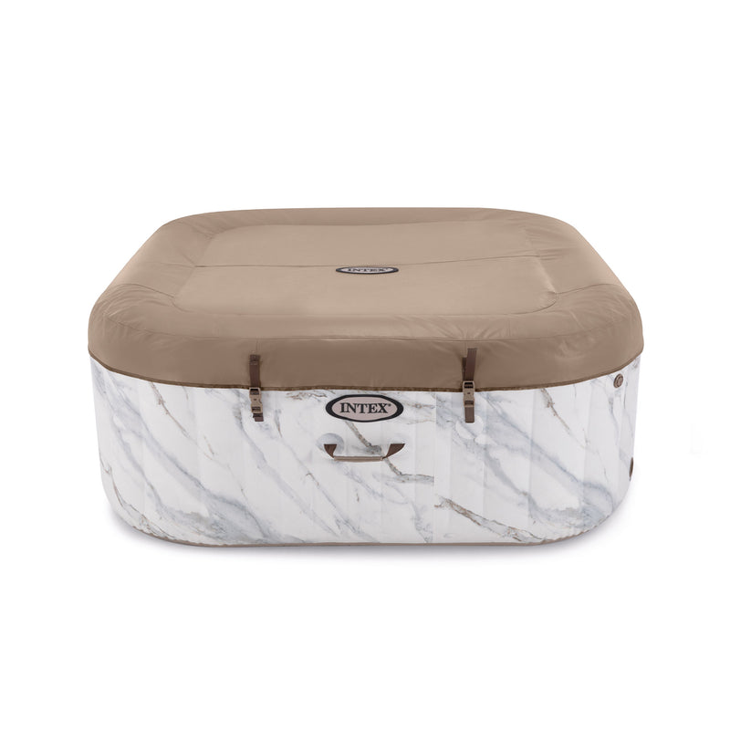 Paros Pro - Intex SPA Idromassaggio Gonfiabile Quadrato PureSpa Calacatta Dual Zone, 4 Posti, 140 Getti, PVC, Multicolore, 175x175x71 cm