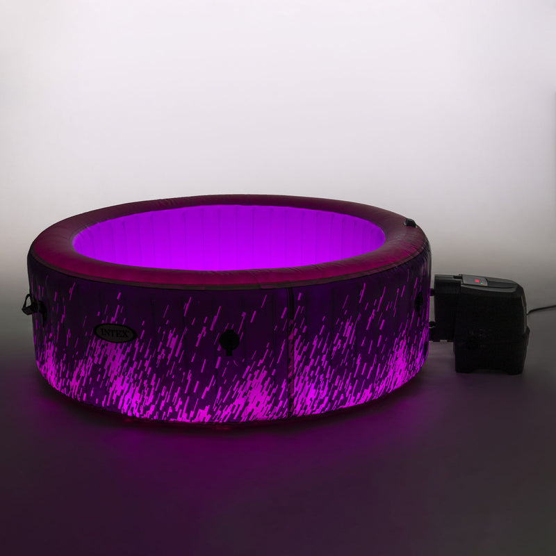 Sardegna Pro - Intex SPA PureSpa Bubble Glow Deluxe Idromassaggio Gonfiabile, Rotonda, 4 posti, PVC, con Illuminazione LED, 140 Getti e Accessori, Nero, ⌀ 196x71 cm
