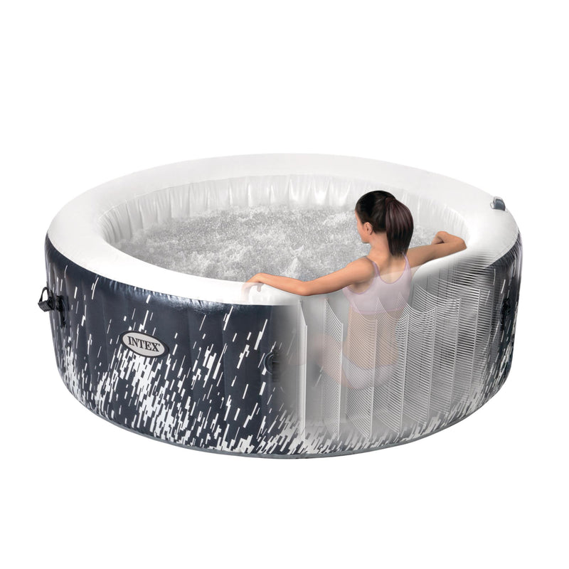 Sardegna Pro - Intex SPA PureSpa Bubble Glow Deluxe Idromassaggio Gonfiabile, Rotonda, 4 posti, PVC, con Illuminazione LED, 140 Getti e Accessori, Nero, ⌀ 196x71 cm
