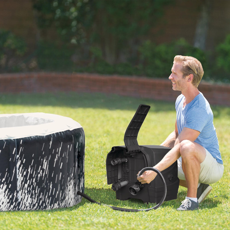 Sardegna Pro - Intex SPA PureSpa Bubble Glow Deluxe Idromassaggio Gonfiabile, Rotonda, 4 posti, PVC, con Illuminazione LED, 140 Getti e Accessori, Nero, ⌀ 196x71 cm