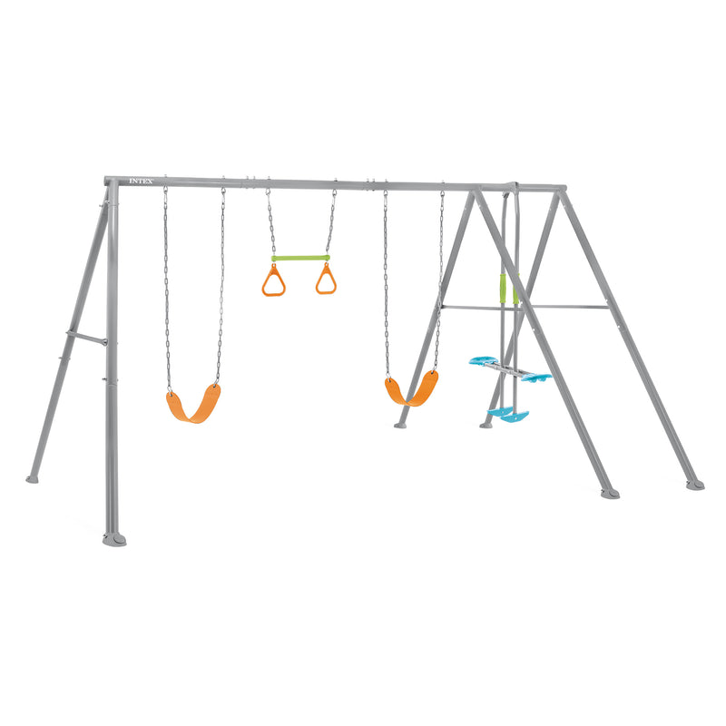 Intex Altalena Swing Set Grigia, Due Seggiolini, Dondolo e Trapezi, 465x249x203 cm