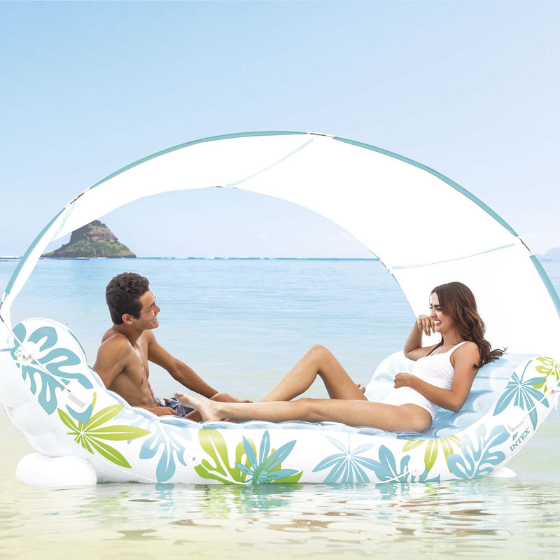 Intex Materassino Lounge Mare Gonfiabile Tropical, con Tettoia Parasole Removibile, 224x150x165