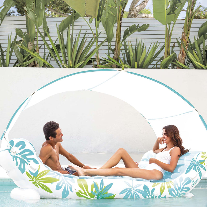 Intex Materassino Lounge Mare Gonfiabile Tropical, con Tettoia Parasole Removibile, 224x150x165