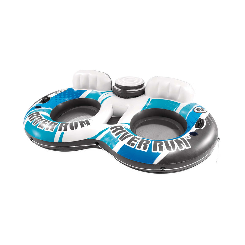 Intex Ciambella Gonfiabile Mare River Run Doppia, 2 posti, con mini frigo, PVC, Azzurro, 243x157 cm