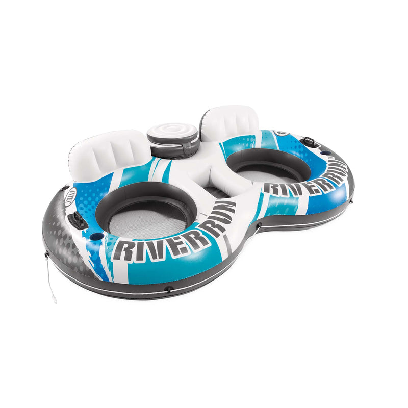 Intex Ciambella Gonfiabile Mare River Run Doppia, 2 posti, con mini frigo, PVC, Azzurro, 243x157 cm