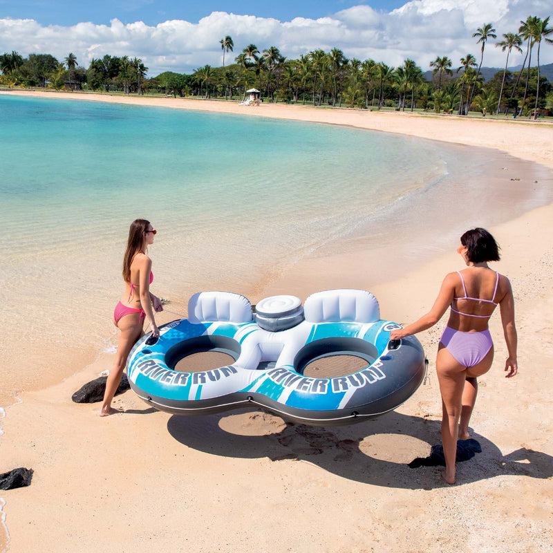 Intex Ciambella Gonfiabile Mare River Run Doppia, 2 posti, con mini frigo, PVC, Azzurro, 243x157 cm