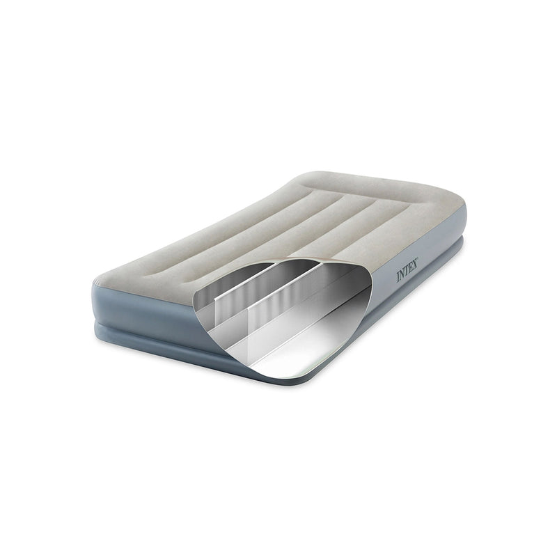 Intex Materasso Dura-Beam Pillow Rest Mid-Rise Singolo, con Pompa Elettrica Incorporata, PVC, Grigio, 99x191x30 cm