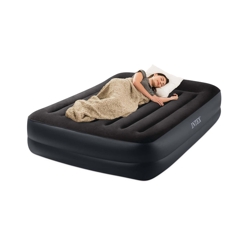 Intex Materasso Dura-Beam Pillow Rest Raised Matrimoniale, con Pompa Elettrica Incorporata, 152x203x42 cm