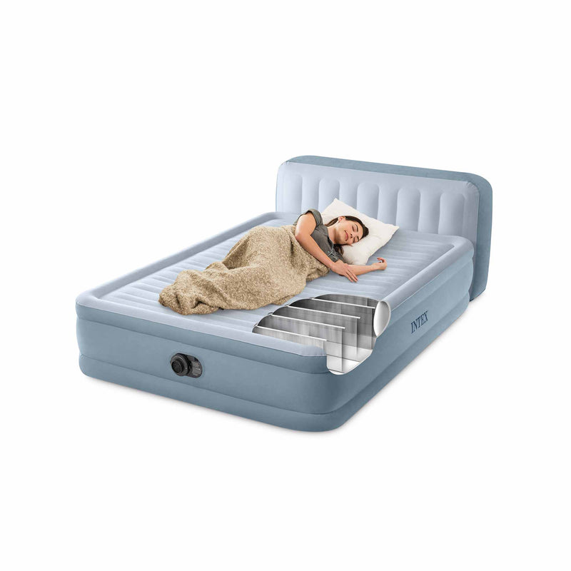 Intex Materasso Gonfiabile Matrimoniale Plush Headboard con Testiera, con Pompa Elettrica Incorporata, 152x236x86 cm