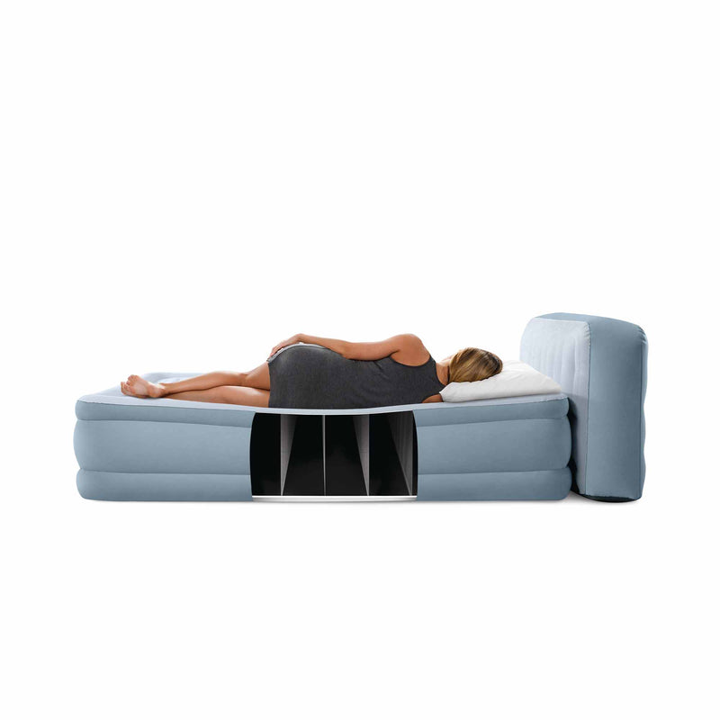 Intex Materasso Gonfiabile Matrimoniale Plush Headboard con Testiera, con Pompa Elettrica Incorporata, 152x236x86 cm