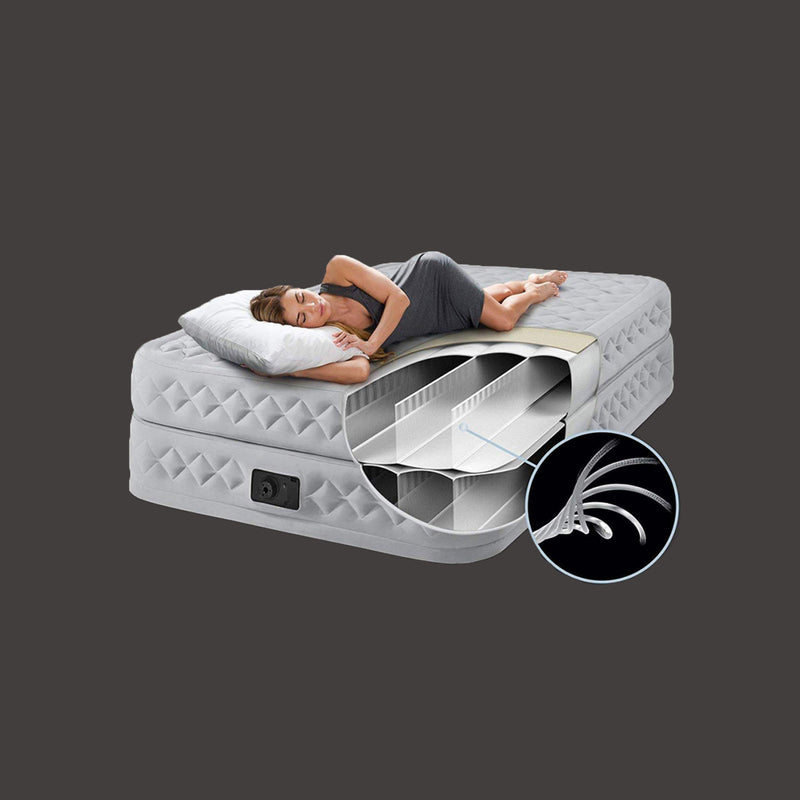 Intex Materasso Gonfiabile Dura-Beam Supreme Air-Flow, con Pompa Elettrica Incorporata, PVC, Bianco, 152x203x51 cm