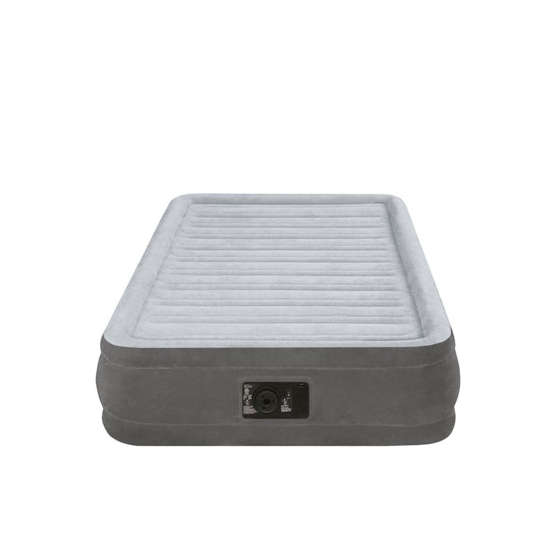 Intex Materasso Gonfiabile Dura-Beam Comfort Plush Singolo, con Pompa Elettrica Incorporata, PVC, Grigio, 99x191x33 cm