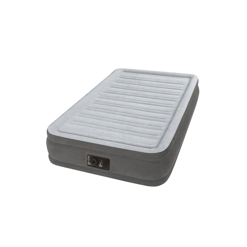 Intex Materasso Gonfiabile Dura-Beam Comfort Plush Singolo, con Pompa Elettrica Incorporata, PVC, Grigio, 99x191x33 cm