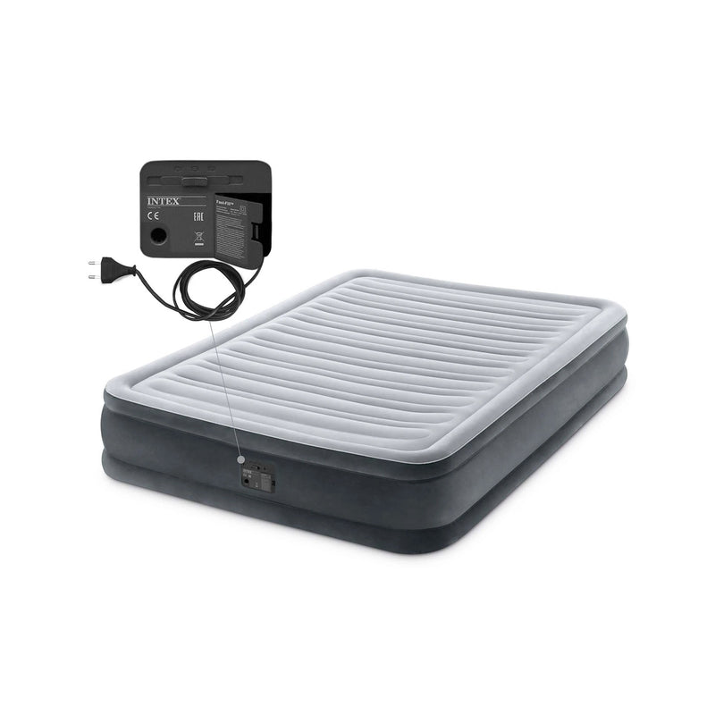 Intex Materasso Gonfiabile Dura-Beam Comfort Plush Piazza e Mezza con Pompa Elettrica Incorporata, PVC, Grigio, 137x191x33 cm