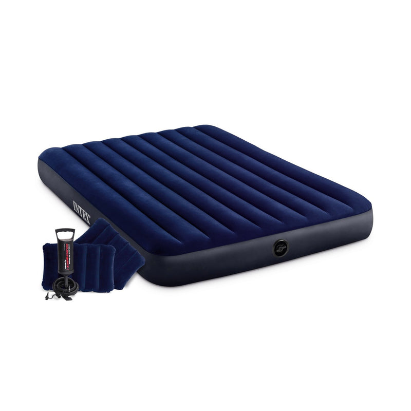 Intex Materasso Downy Matrimoniale, due cuscini e pompa manuale, 152x203x25 cm
