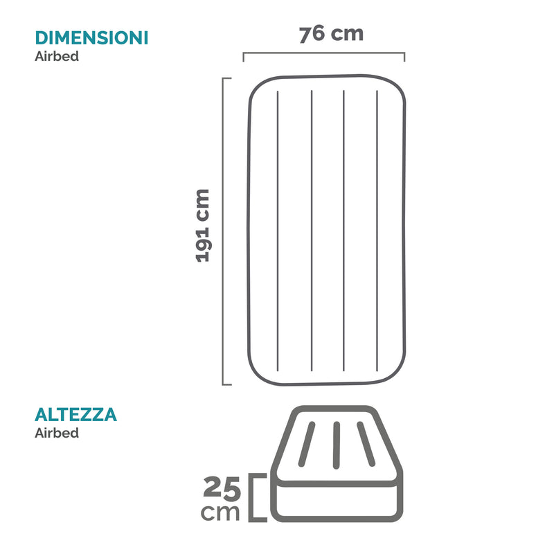 Intex Materasso Gonfiabile Dura-Beam Downy Singolo con Pompa a Pedale, 76x191x25 cm