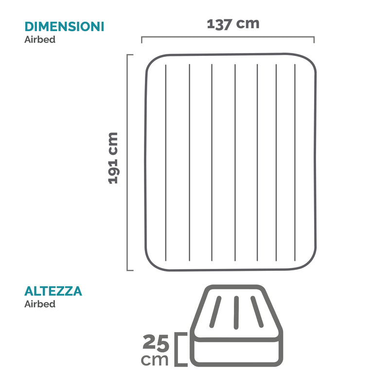 Intex Materasso Gonfiabile Dura-Beam Prestige Downy Piazza e Mezza con Pompa a Batteria, 137x191x25 cm