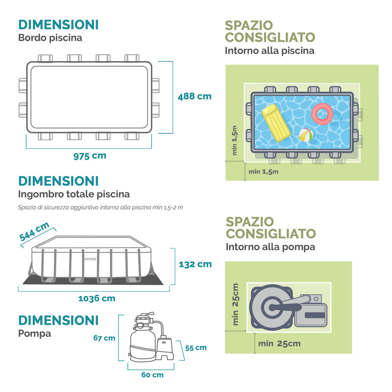 Intex Piscina Ultra XTR Frame rettangolare con Pompa Filtro, Scaletta e Teli, 975x488x132 cm