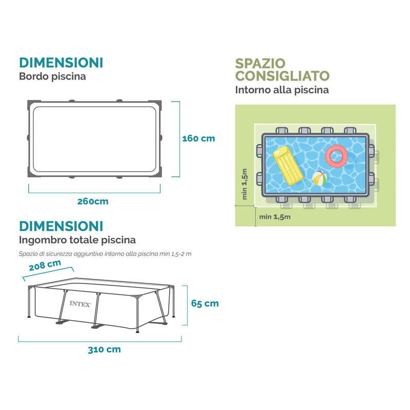 Intex Piscina Small Frame rettangolare, 260x160x65 cm