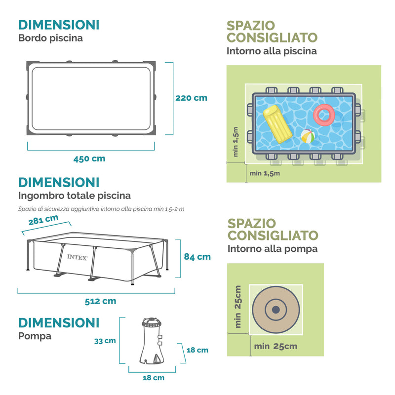 Intex Piscina Small Frame rettangolare con Pompa Filtro, 450x220x84 cm